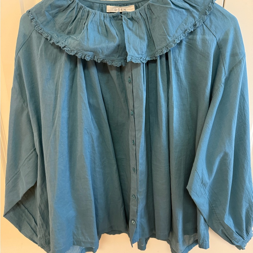 Doen Blue Ruffled Blouse